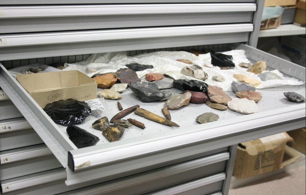 Open Boscotek drawer with archaeology artefacts
