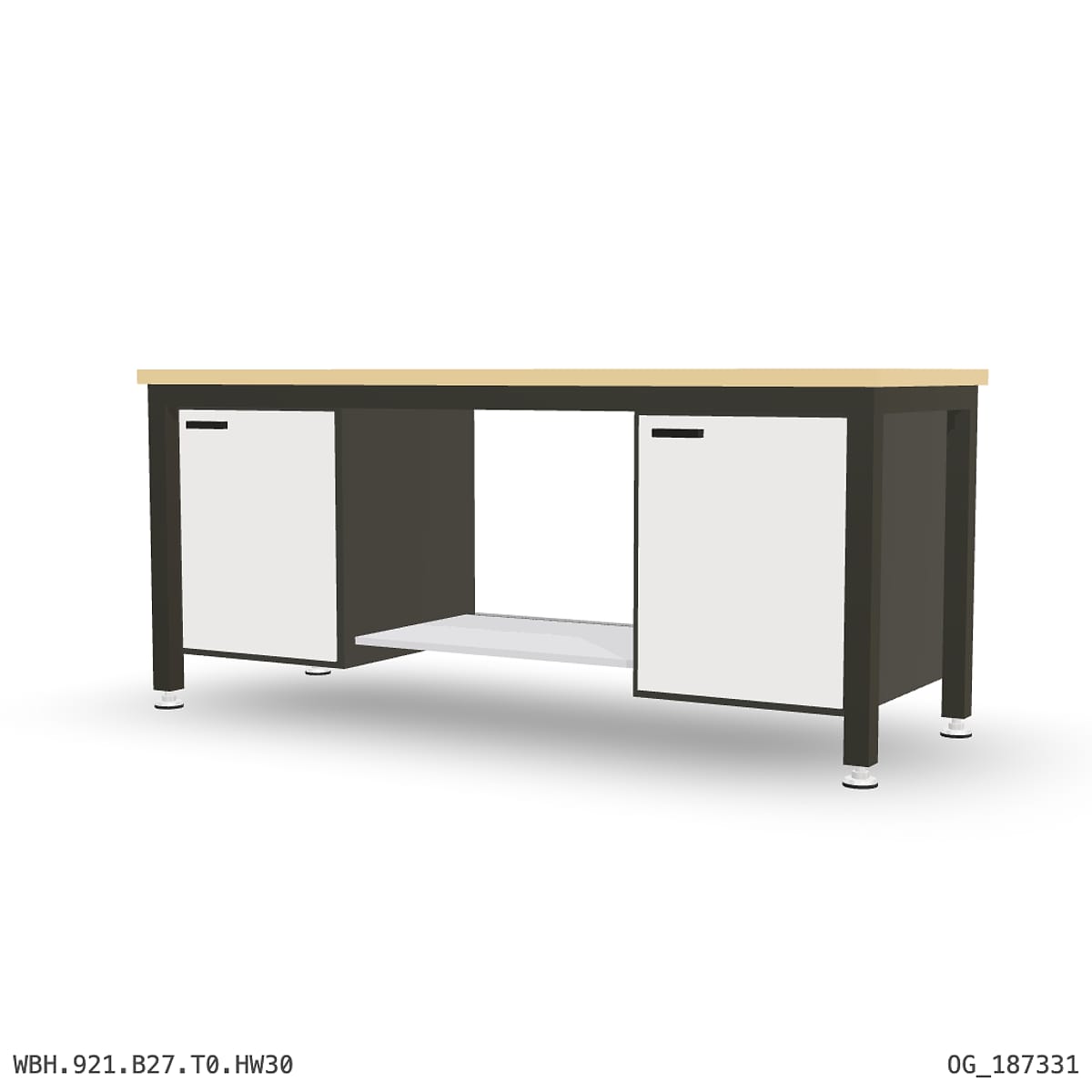Heavy Duty Workbench 2100mm — Hardwood Oak 30mm, under-bench storage by Boscotek