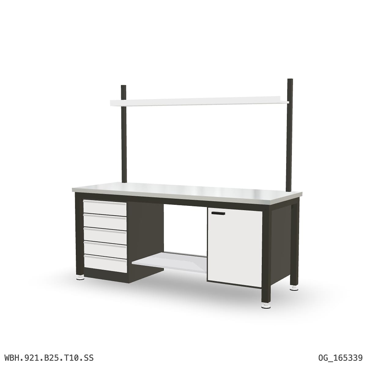 Heavy Duty Workbench 2100mm — Stainless Steel (1.2mm 304), under-bench storage + overhead shelving by Boscotek