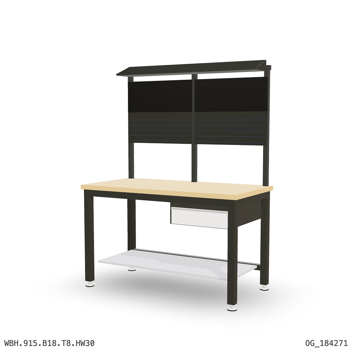 Heavy Duty Workbench 1500mm — Hardwood Oak 30mm, under-bench storage + overhead shelving by Boscotek
