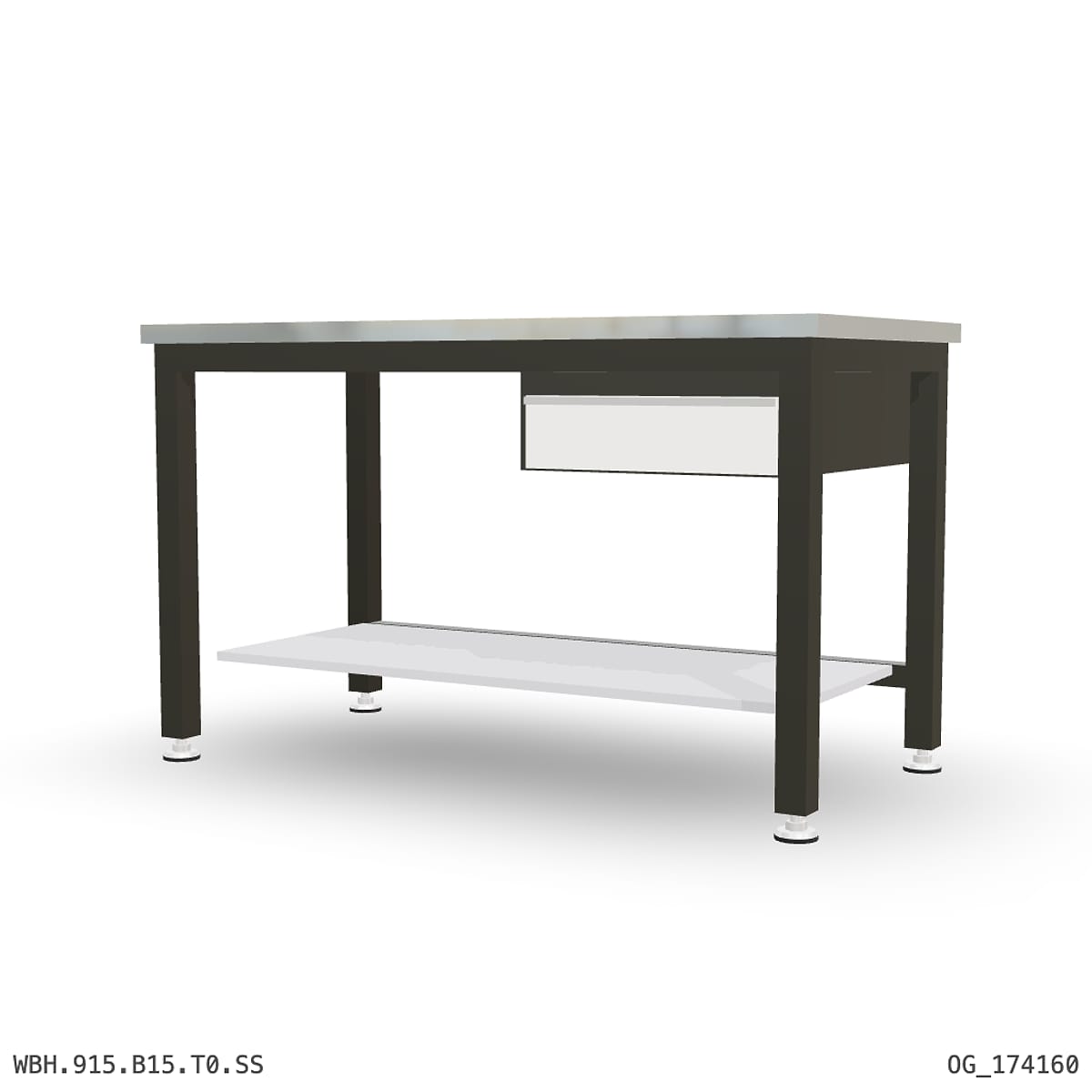 Heavy Duty Workbench 1500mm — Stainless Steel (1.2mm 304), under-bench storage by Boscotek