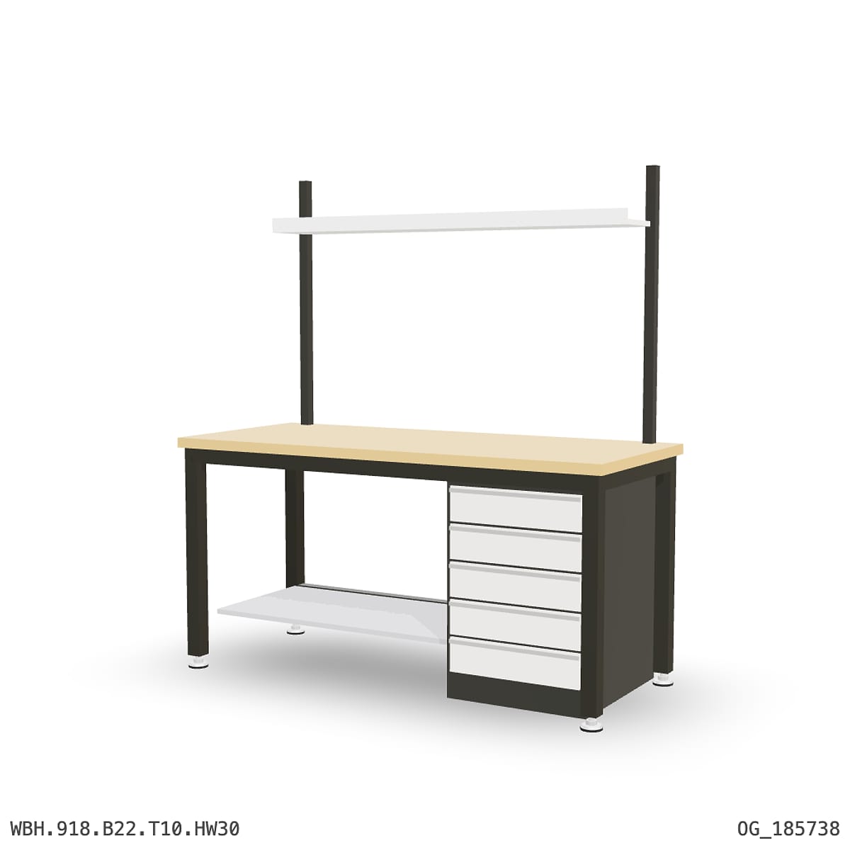 Heavy Duty Workbench 1800mm — Hardwood Oak 30mm, under-bench storage + overhead shelving by Boscotek