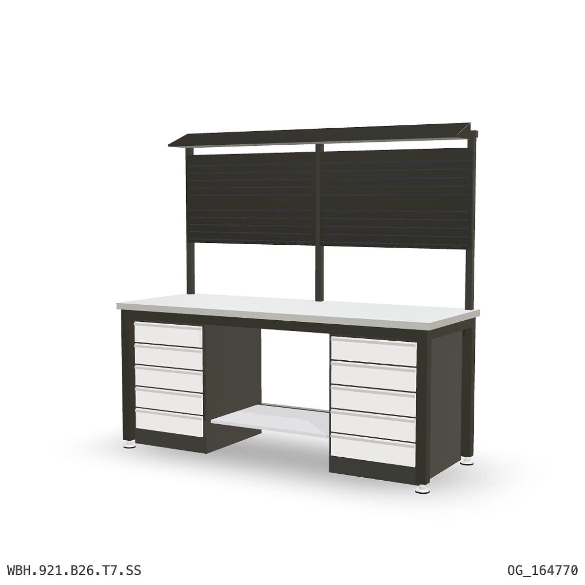 Heavy Duty Workbench 2100mm — Stainless Steel (1.2mm 304), under-bench storage + overhead shelving by Boscotek