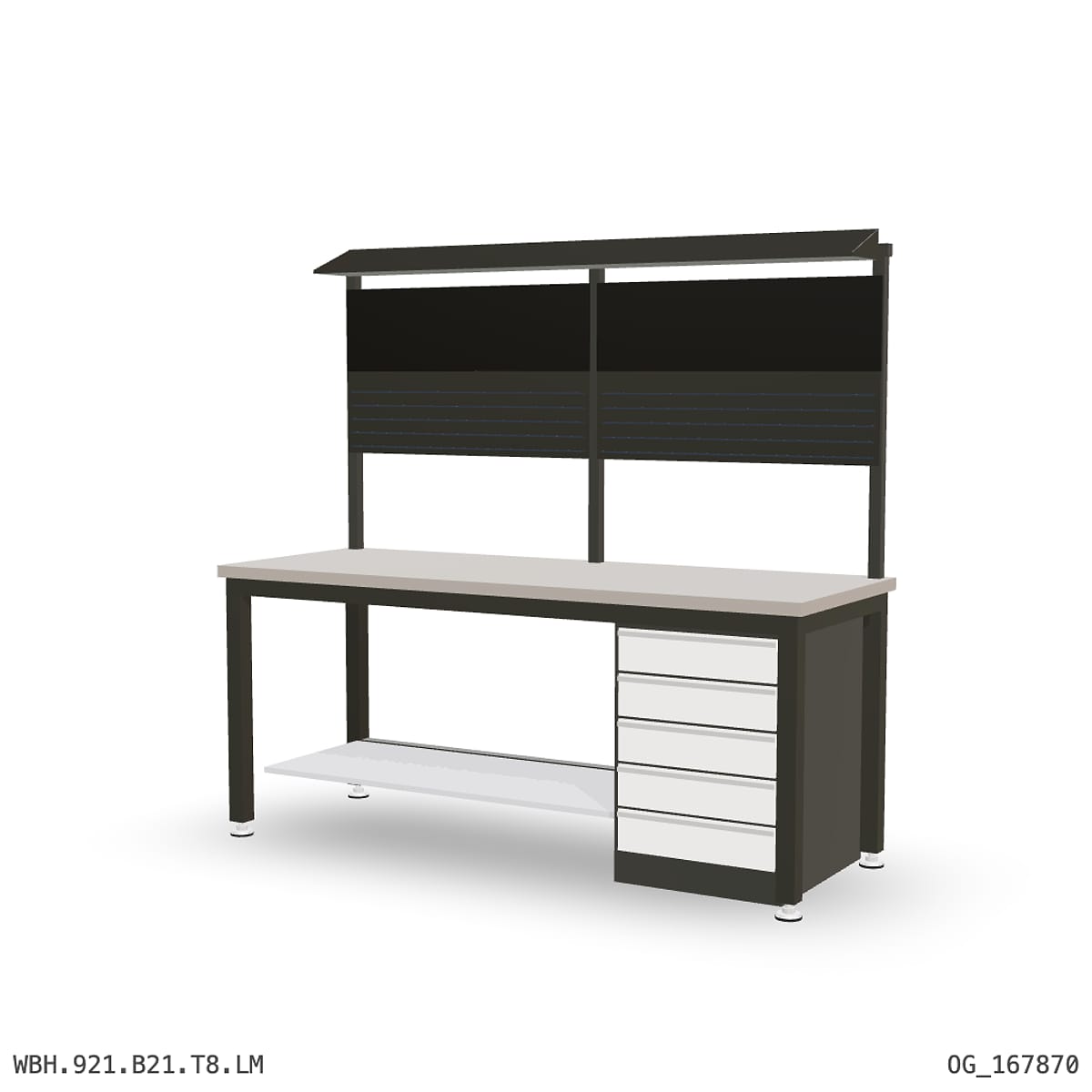 Heavy Duty Workbench 2100mm — Laminated Timber (42mm HDF), under-bench storage + overhead shelving by Boscotek