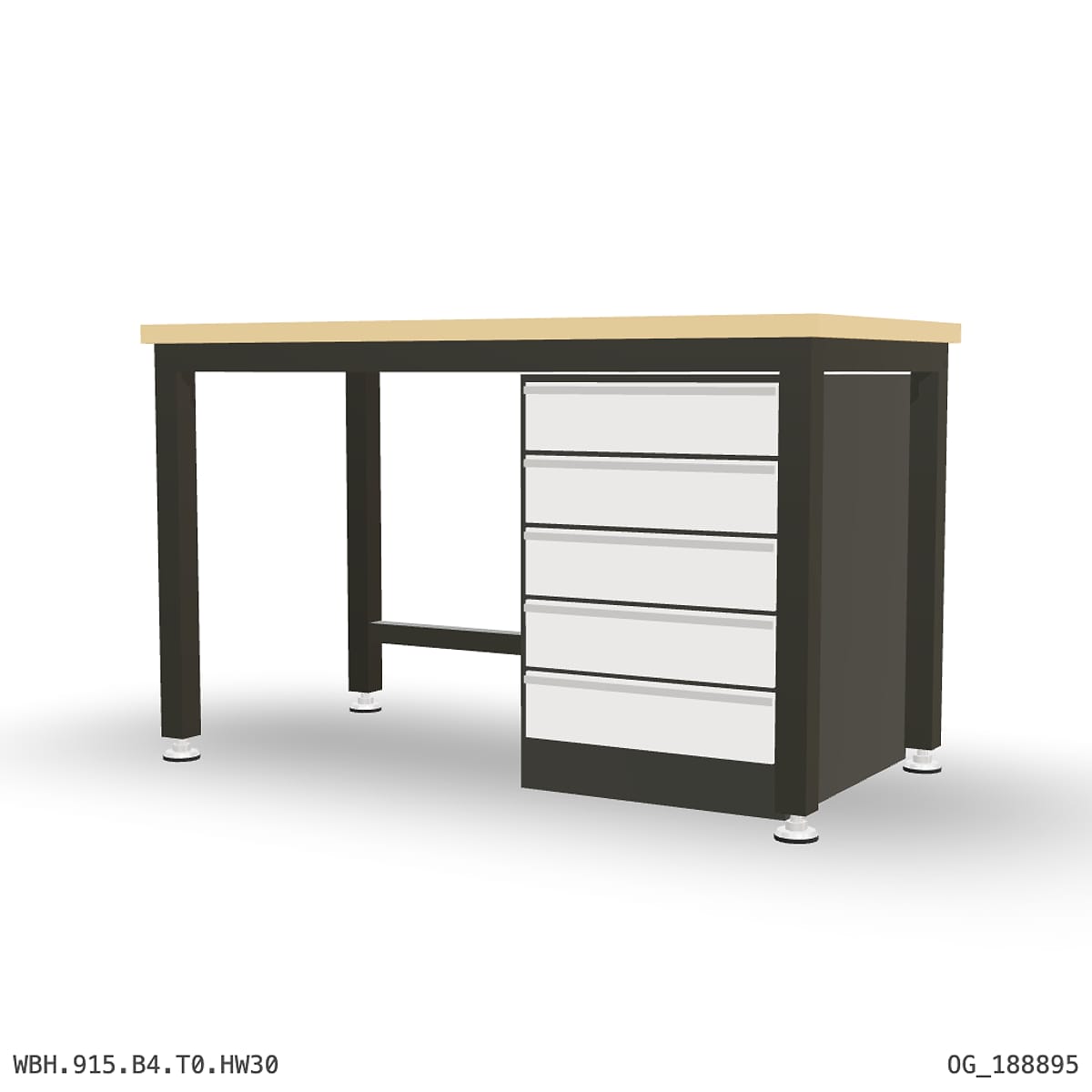 Heavy Duty Workbench 1500mm — Hardwood Oak 30mm, under-bench storage by Boscotek