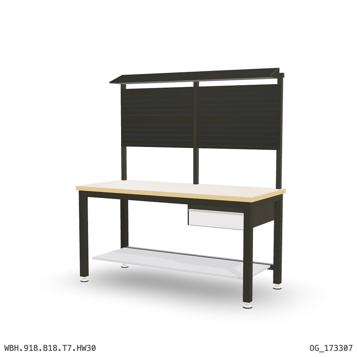Heavy Duty Workbench 1800mm — Hardwood Oak 30mm, under-bench storage + overhead shelving by Boscotek