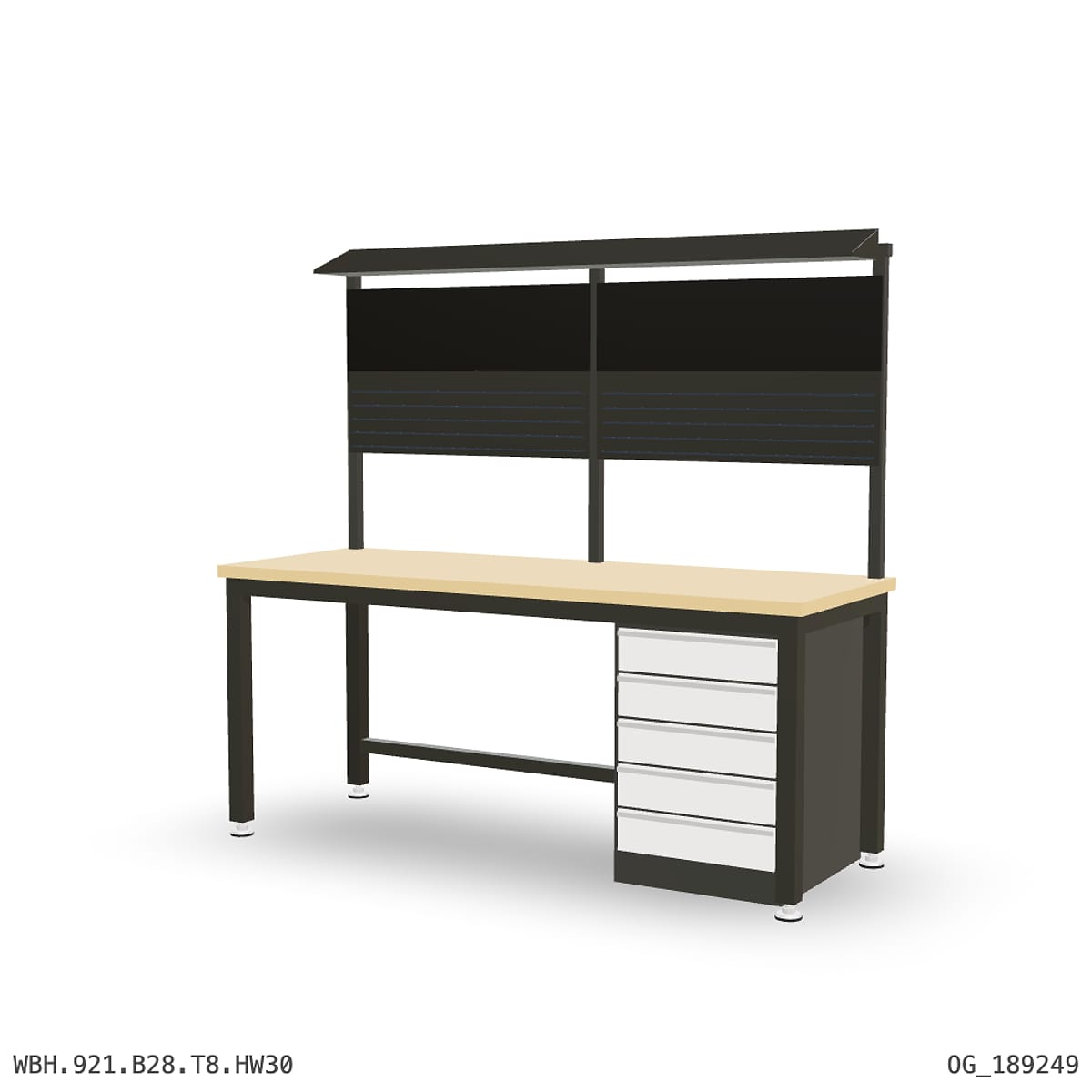 Heavy Duty Workbench 2100mm — Hardwood Oak 30mm, under-bench storage + overhead shelving by Boscotek