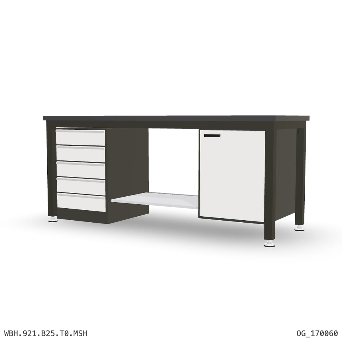 Heavy Duty Workbench 2100mm — 3mm Mild Steel (Heavy), under-bench storage by Boscotek