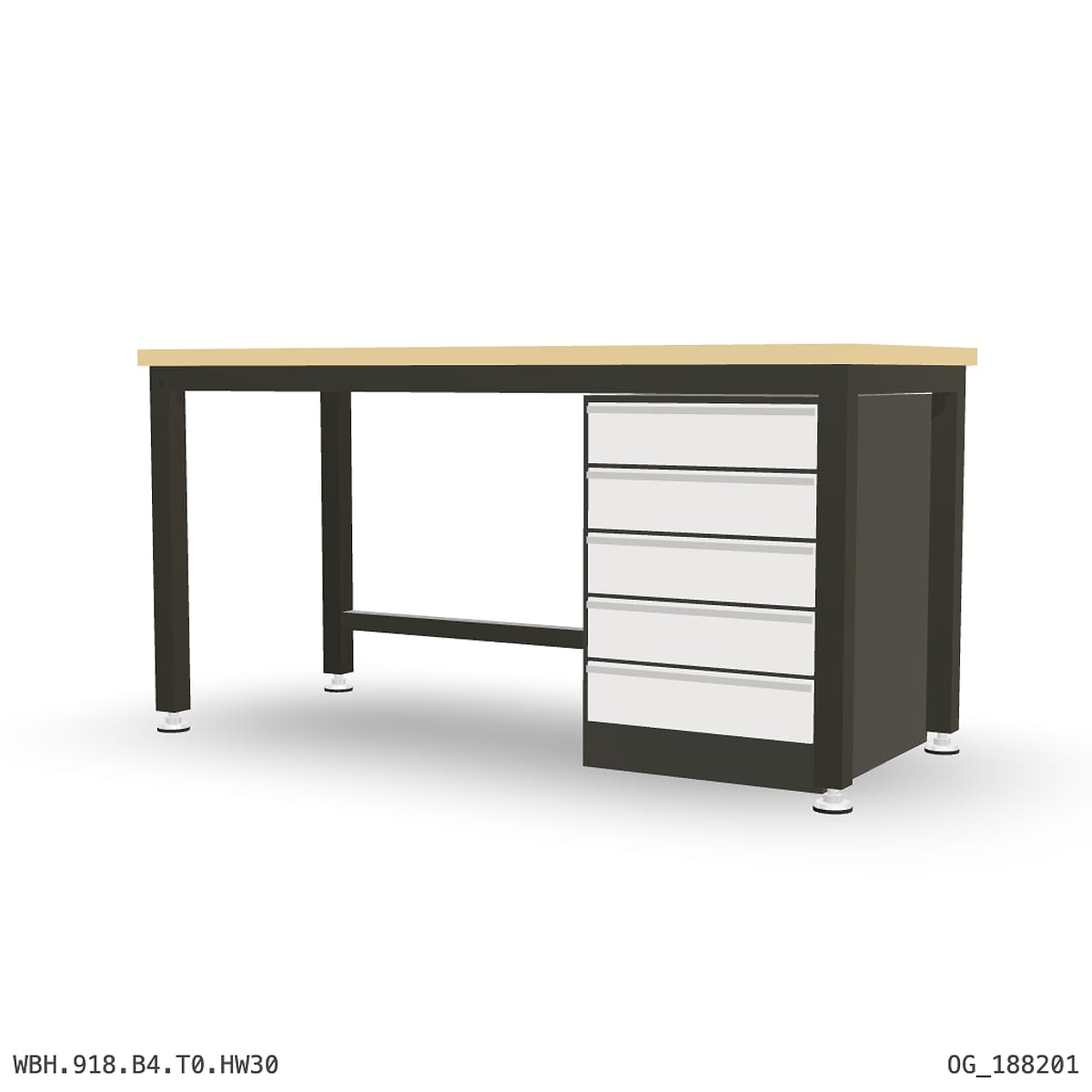 Heavy Duty Workbench 1800mm — Hardwood Oak 30mm, under-bench storage by Boscotek