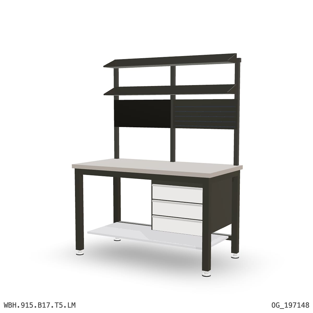 Heavy Duty Workbench 1500mm — Laminated Timber (42mm HDF), under-bench storage + overhead shelving by Boscotek