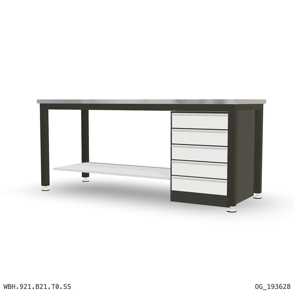 Heavy Duty Workbench 2100mm — Stainless Steel (1.2mm 304), under-bench storage by Boscotek