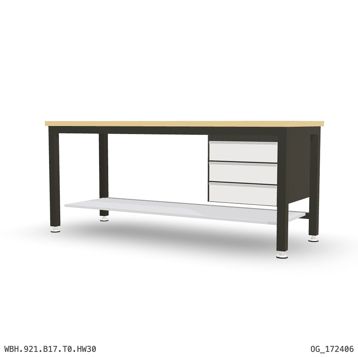Heavy Duty Workbench 2100mm — Hardwood Oak 30mm, under-bench storage by Boscotek