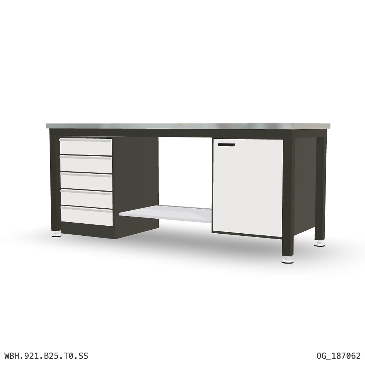 Heavy Duty Workbench 2100mm — Stainless Steel (1.2mm 304), under-bench storage by Boscotek