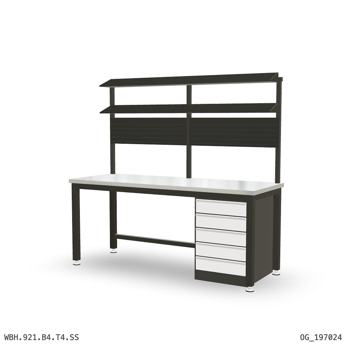 Heavy Duty Workbench 2100mm — Stainless Steel (1.2mm 304), under-bench storage + overhead shelving by Boscotek