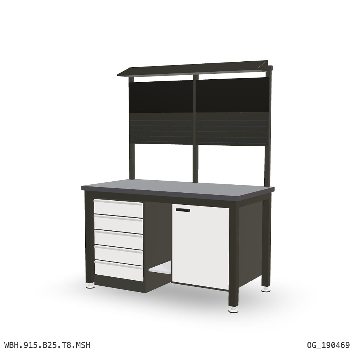 Heavy Duty Workbench 1500mm — 3mm Mild Steel (Heavy), under-bench storage + overhead shelving by Boscotek
