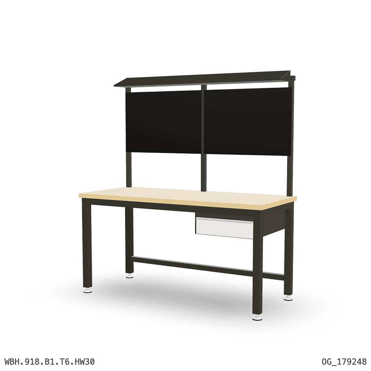 Heavy Duty Workbench 1800mm — Hardwood Oak 30mm, under-bench storage + overhead shelving by Boscotek