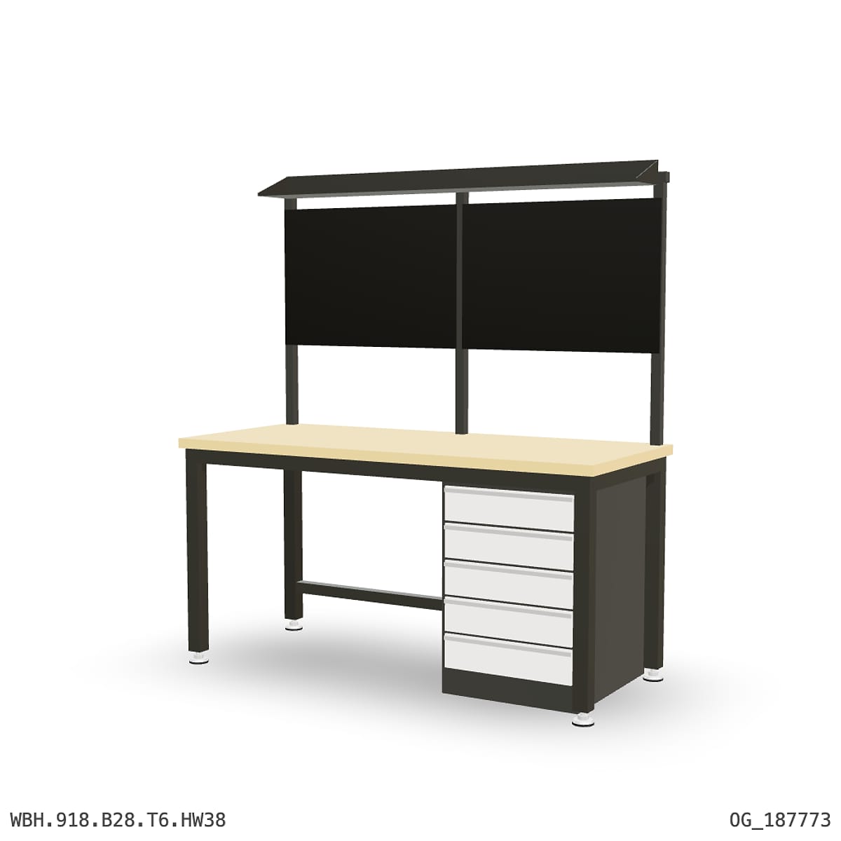 Heavy Duty Workbench 1800mm — Hardwood Oak 38mm, under-bench storage + overhead shelving by Boscotek