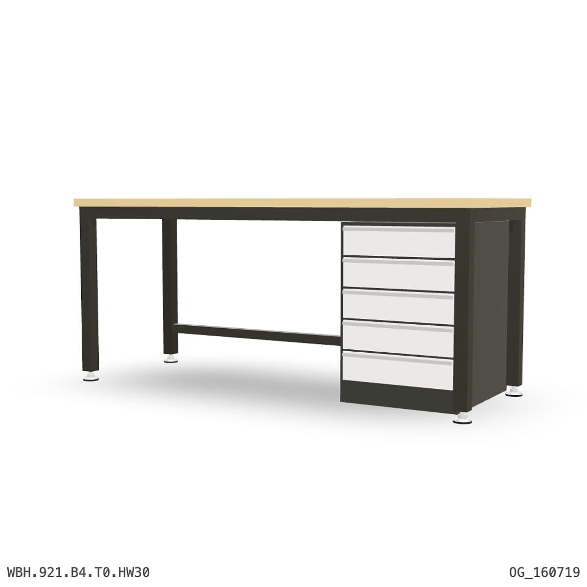 Heavy Duty Workbench 2100mm — Hardwood Oak 30mm, under-bench storage by Boscotek