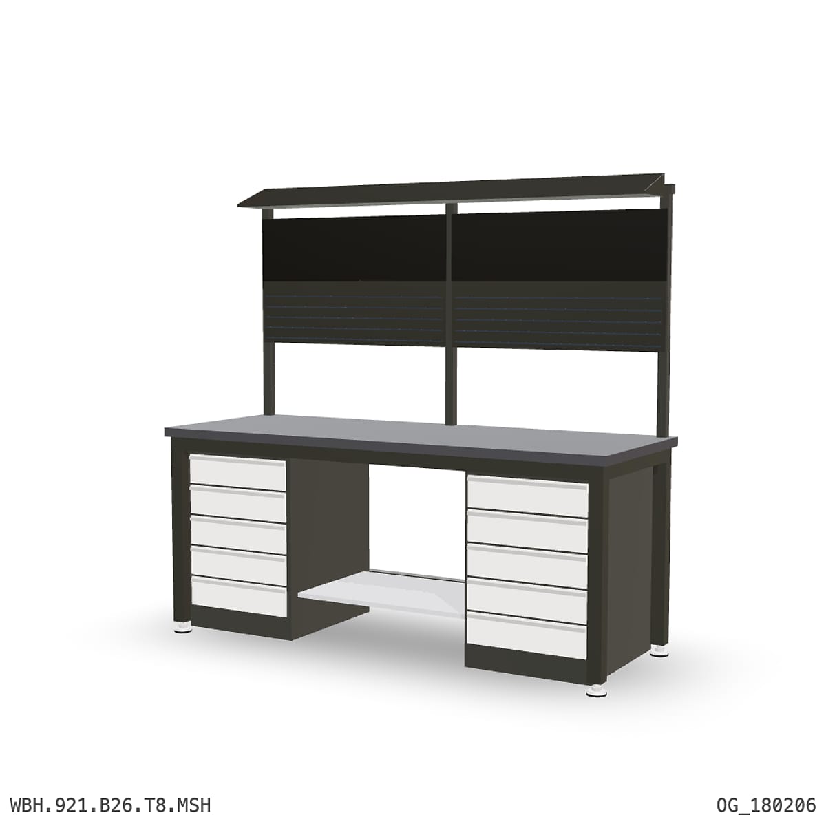 Heavy Duty Workbench 2100mm — 3mm Mild Steel (Heavy), under-bench storage + overhead shelving by Boscotek