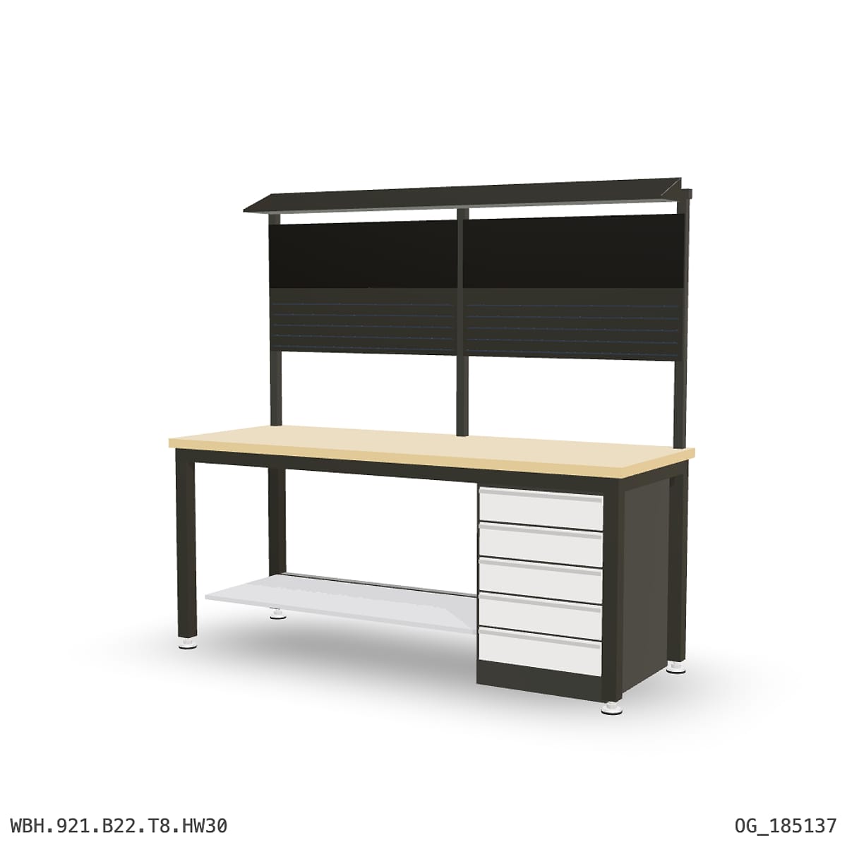 Heavy Duty Workbench 2100mm — Hardwood Oak 30mm, under-bench storage + overhead shelving by Boscotek