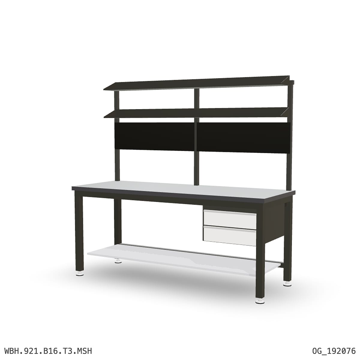 Heavy Duty Workbench 2100mm — 3mm Mild Steel (Heavy), under-bench storage + overhead shelving by Boscotek