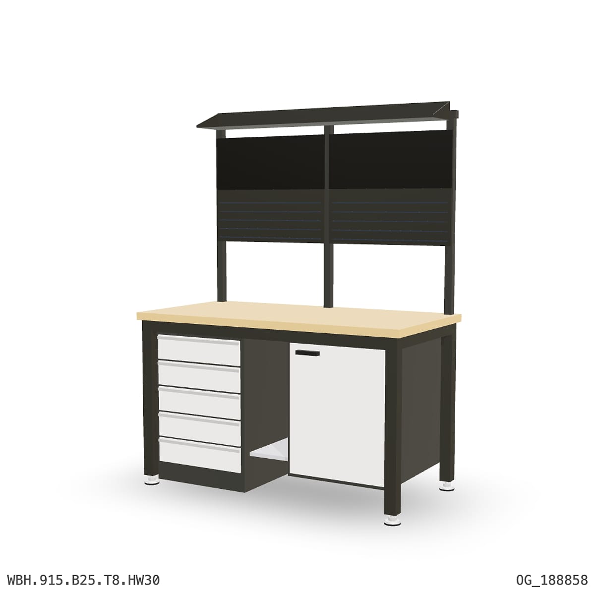Heavy Duty Workbench 1500mm — Hardwood Oak 30mm, under-bench storage + overhead shelving by Boscotek