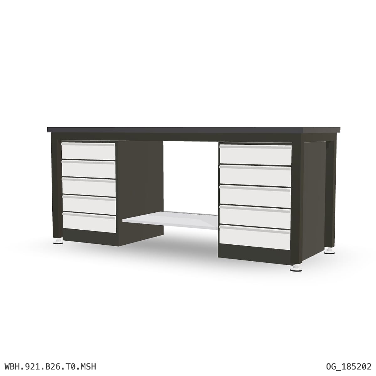 Heavy Duty Workbench 2100mm — 3mm Mild Steel (Heavy), under-bench storage by Boscotek