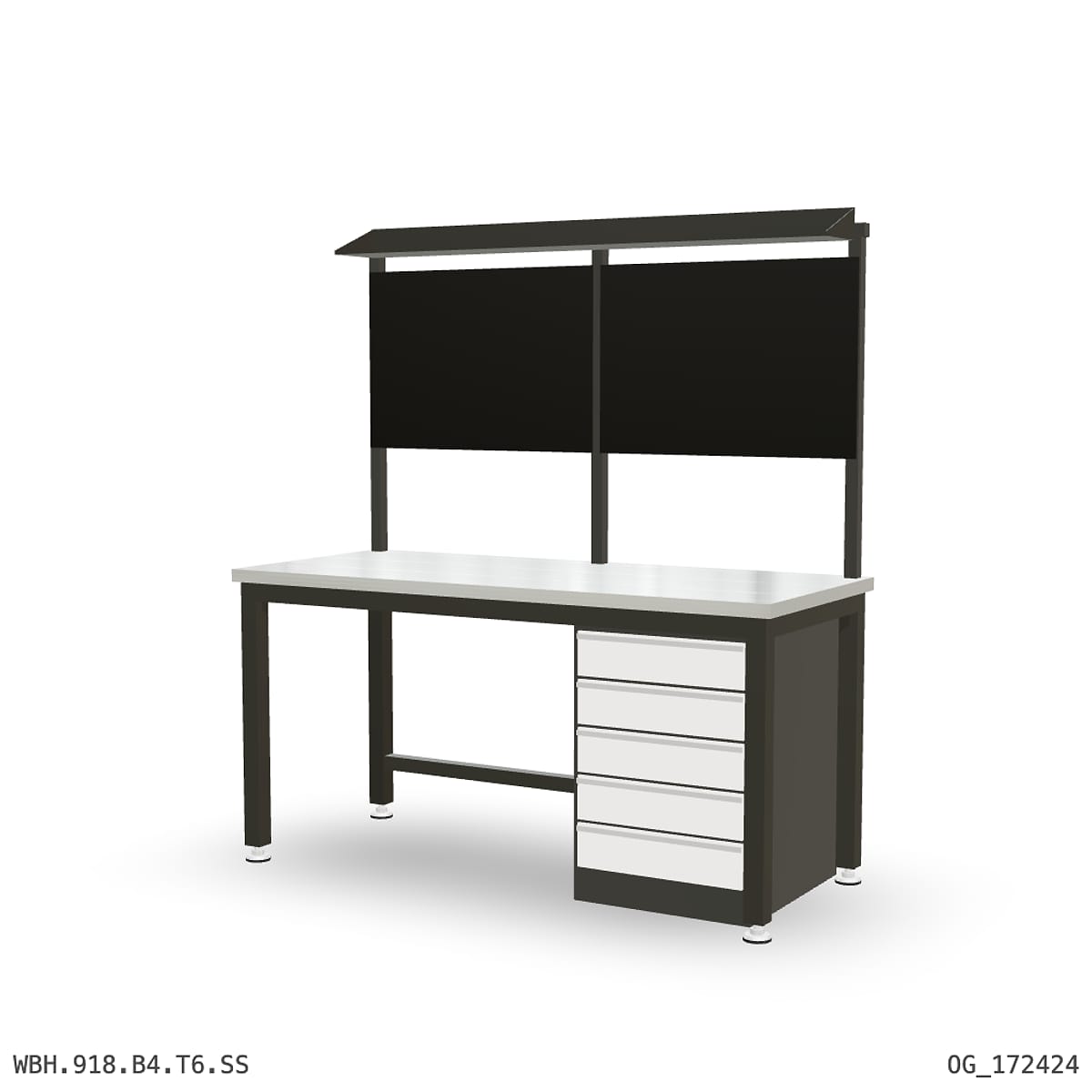 Heavy Duty Workbench 1800mm — Stainless Steel (1.2mm 304), under-bench storage + overhead shelving by Boscotek