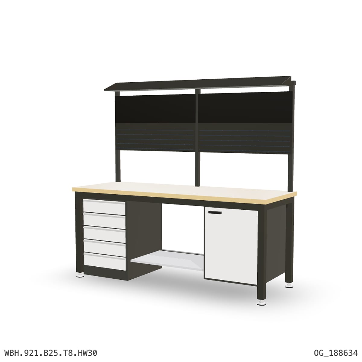 Heavy Duty Workbench 2100mm — Hardwood Oak 30mm, under-bench storage + overhead shelving by Boscotek