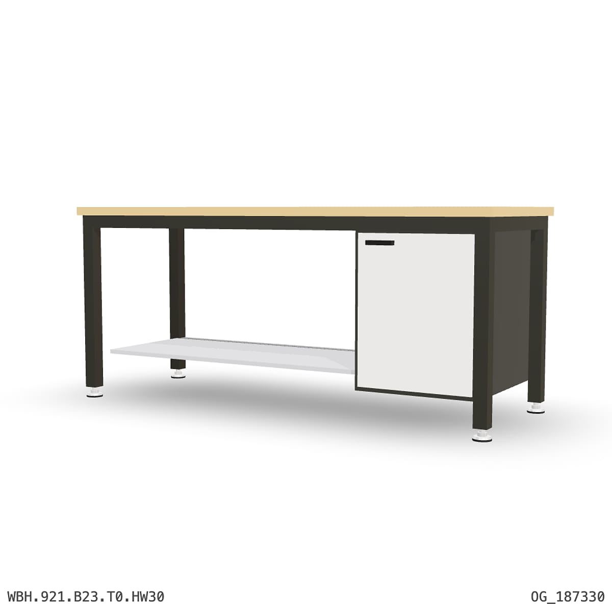 Heavy Duty Workbench 2100mm — Hardwood Oak 30mm, under-bench storage by Boscotek