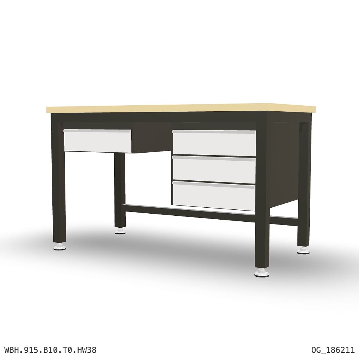 Heavy Duty Workbench 1500mm — Hardwood Oak 38mm, under-bench storage by Boscotek