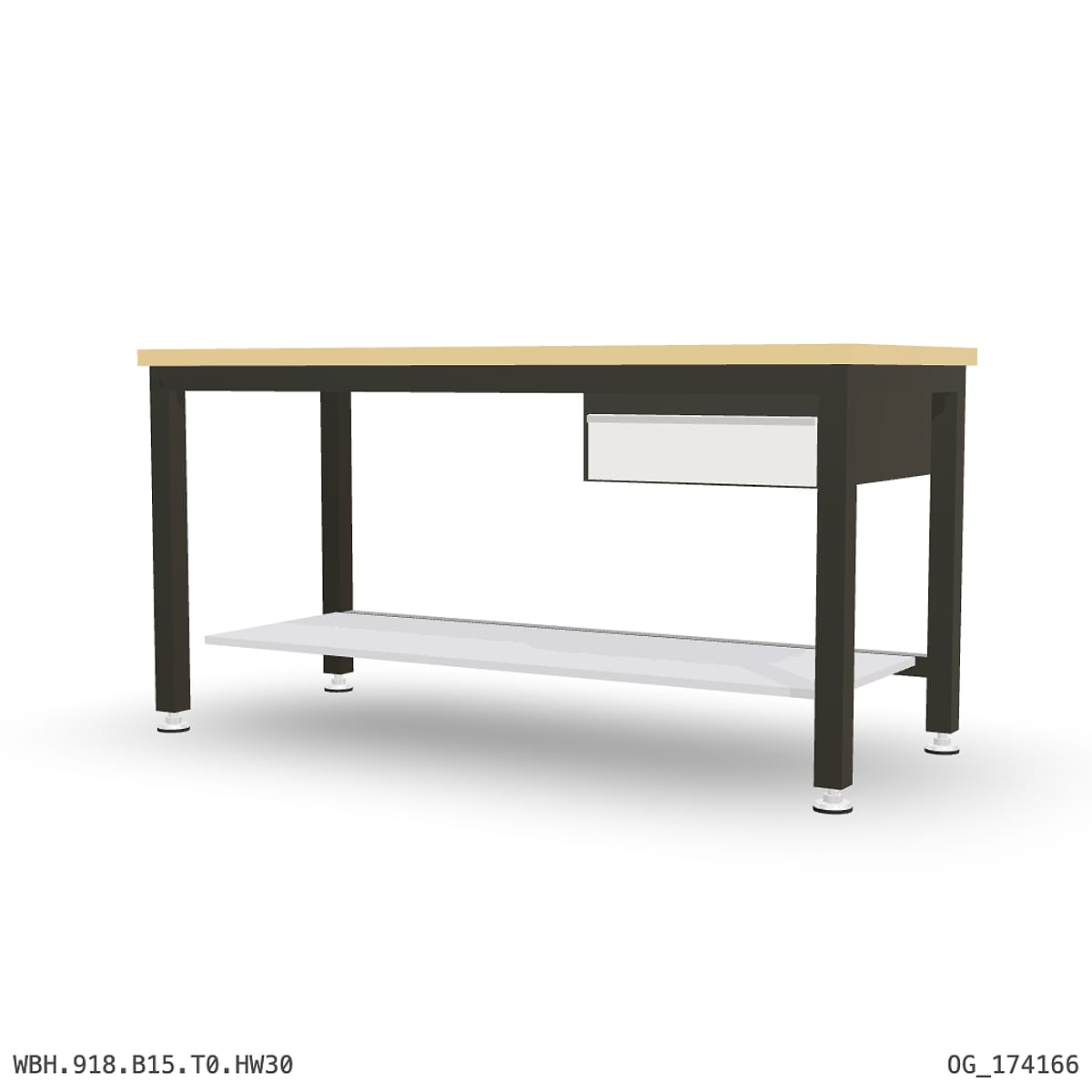 Heavy Duty Workbench 1800mm — Hardwood Oak 30mm, under-bench storage by Boscotek