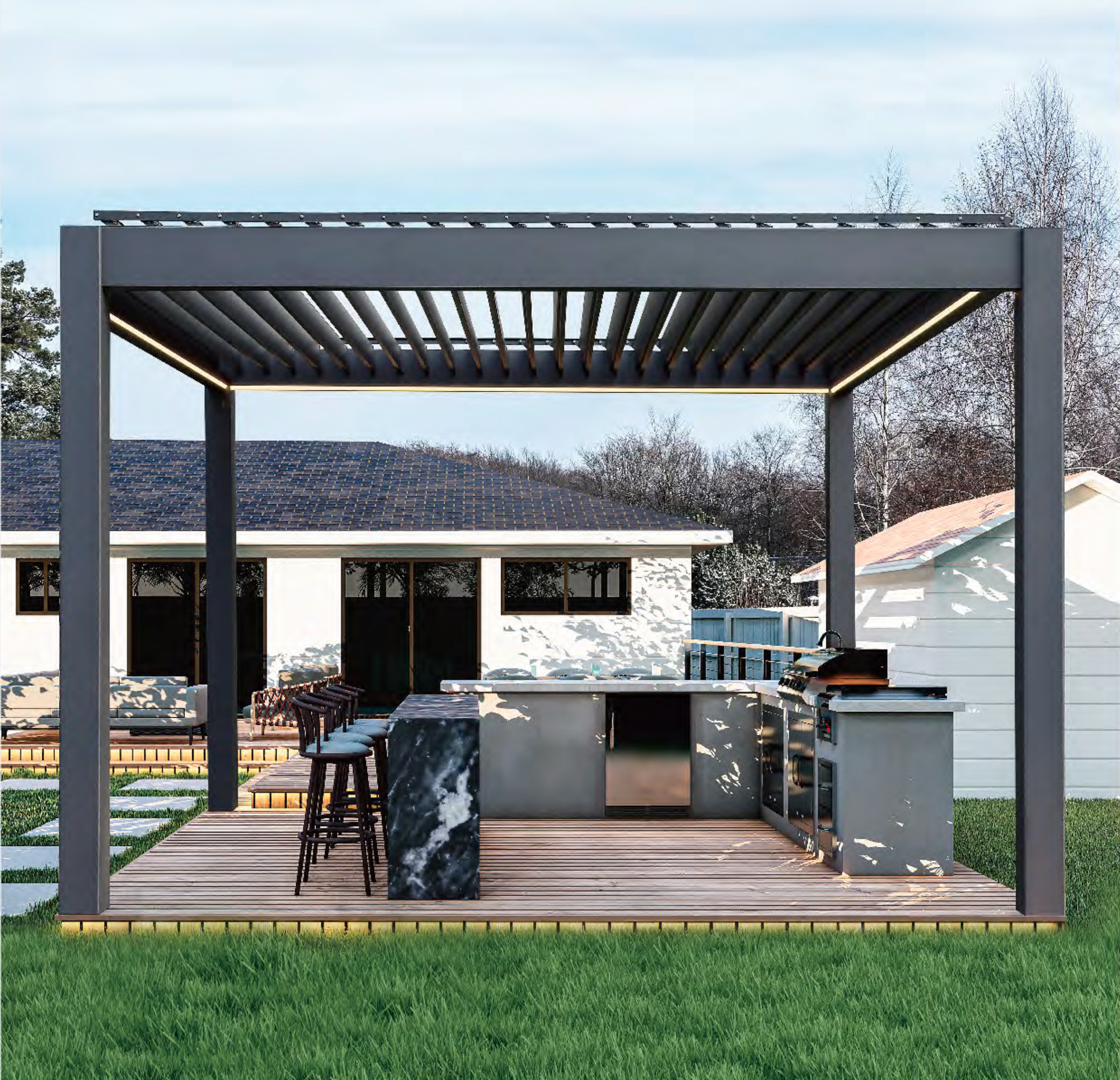 OMH-1200 Courtyard Louvre Pergola by OPIE Hub